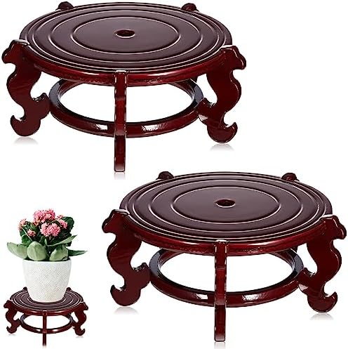 Geetery 2 Pcs 4–12 in Oriental Wooden Plant Stand Indoor Vase Stand, 10 in by Geetery