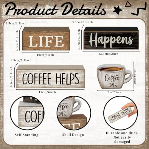 Moucuny 4 Pcs Wooden Coffee Bar Signs Farmhouse Table Decor Blocks - Image 3