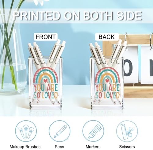 You Are So Love Acrylic Cosmetic Holder, Rainbow Heart Inspirational Quotes Desk Organizer for Home Office Library Classroom Desk, Pen Holder Gifts For Women Men Friends Daughter Son - Image 3