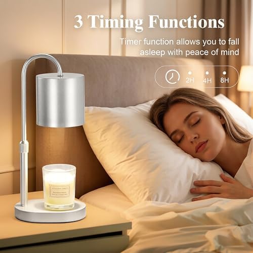 Dreamholder Electric Candle Warmer Lamp with Timer, Dimmable Candle Lamp with Adjustable Height, Wax Melter for Jar Candles Wood Base Floral Home Decor Gifts for Women Mom, Silver - Image 4