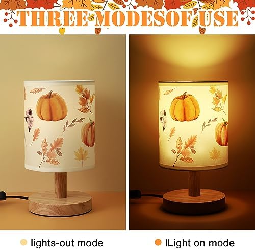 VIHOSE Pumpkin Bedside Table Lamp for Kids Bedroom, Wood Color - Image 5
