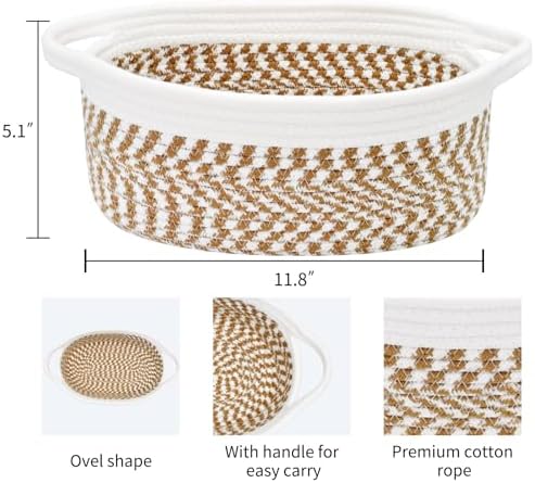 ABenkle Small Basket with Handles, Boho Decorative Rope Woven Dog Cat Toy Storage Bin Shelf Storage Organizer, Easter Christmas Gift Basket, 12"x8"x5" - Image 2