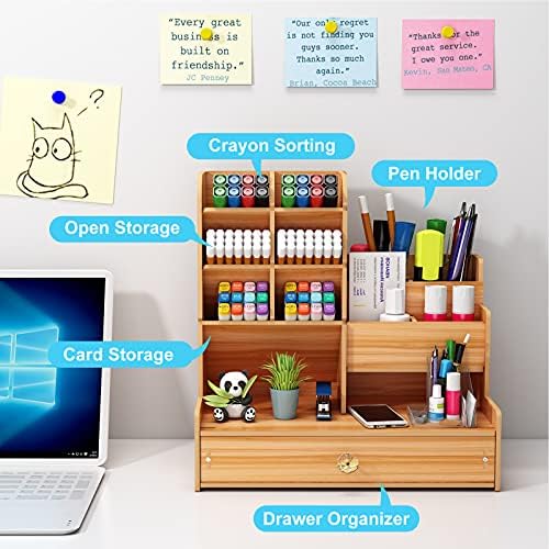 Marbrasse Upgraded Wooden Pencil Holder, Pen Organizer for Desk, Easy Assembly, Art Supply Organizer, Desktop Stationary (Cherry) - Image 4