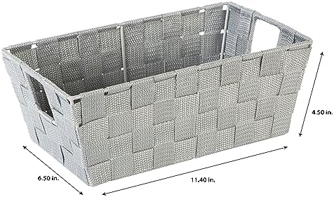 Simplify 2 Pack Small Woven Storage Shelf Basket | Organization | Bathroom | Accessories | Heather Grey - Image 5
