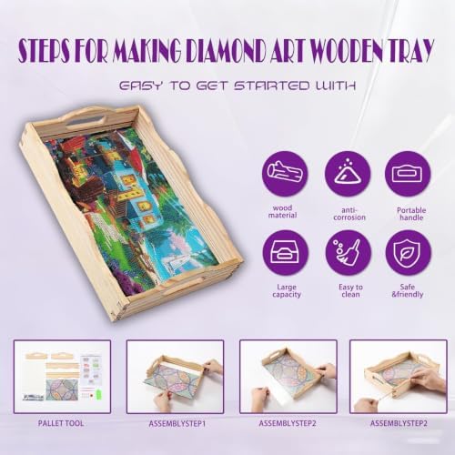 EWJRNSF Scenery Diamond Art Tray Wooden Serving Tray Gift Decor 9.8×13.8 in - Image 3