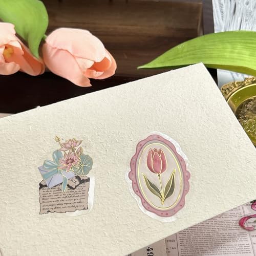 50 PCS Gold Stamp Stickers for Scrapbooking Journaling Junk Journal Scrapbook Supplies - Waterproof Transparent PET Aesthetic Decals for Resin Crafts Decorative Art Crafts (Gold Stamp) - Image 7