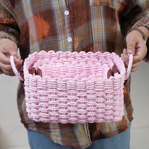 Woven Paper Rope Wicker Basket for Organizing(Set of 3,Pink) - Image 4
