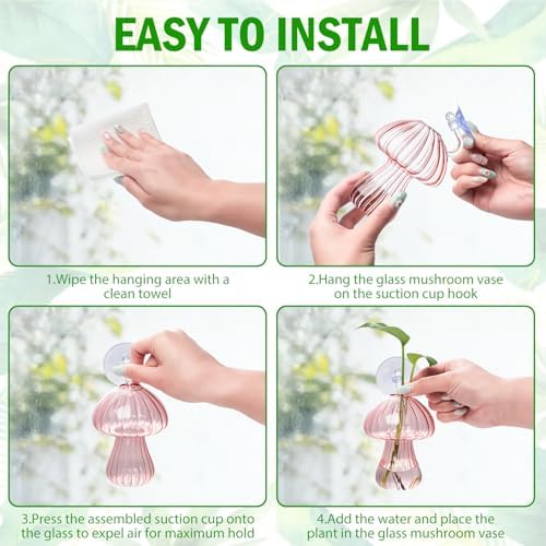 Bunmery Window Propagation Stations, 4 pcs Colored Mushroom Plant Propagation Station with Suction Cups, Easy to Install Window Hanging Planer, Indoor No Nails Glass Vase Terrarium for Plants&Flowers - Image 6