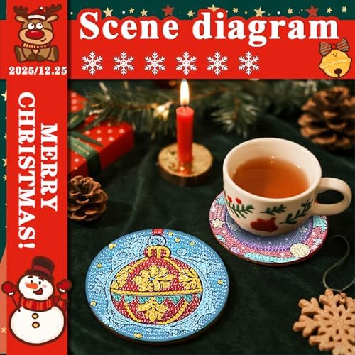 DOTSOPS 8 Pcs Diamond Art Kits for Adults Small Diamond Art Coasters with Holder,Diamond Art Painting Coasters for Adults Beginners Diamond Craft for Christmas Birthday (Christmas Ornaments) - Image 5