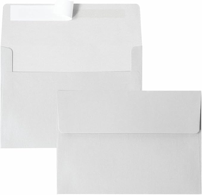 Keketer A7 Metallic Silver 5x7 Envelopes 50 Pack Self - Seal, for 5x7 Cards, Weddings, Invitations, Baby Shower 5.25 x 7.25 Inches