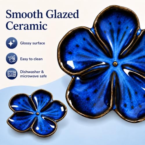 Ceramic Flower Jewelry Ring Trinket Dish Tray for Women, Sapphire Blue - Image 3