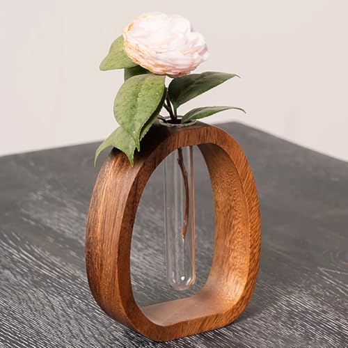Solid Wood Hydroponic Vase with Glass Tube, Handmade Wooden Plant Propagation Station, Minimalist Desktop Water Planter for Home and Office Décor - Image 7