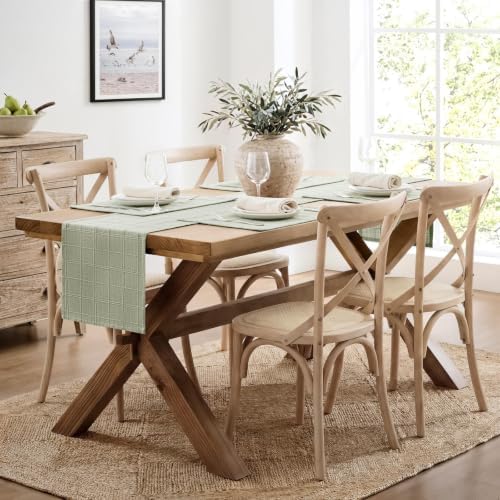 ZeeMart Linen Checked Farmhouse Table Runner, 13x72 Inches Seeding Green - Image 3