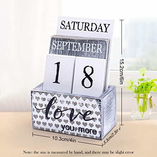Notakia Perpetual Calendar Wooden Calendar Blocks Vintage Wood Block Calendar for Home Office Desk Accessories Week Month Date Display (Love you more) - Image 2