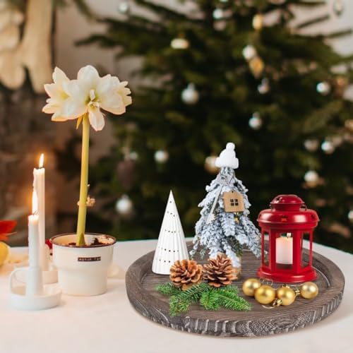 Round Decorative Wooden Serving Trays for Ottoman Coffee Table Tray Decor - Image 2