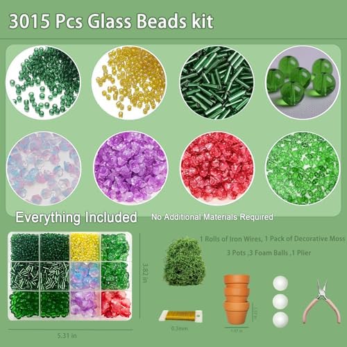 Juan's Moment Green Glass Beaded Plant Kit, Bead Craft Kit to Make Beading Flower Leaf Plants Window Suncatcher DIY Desk Decor with Pots Tools and Video Tutorial for Adults & Teens Creative Gift - Image 4