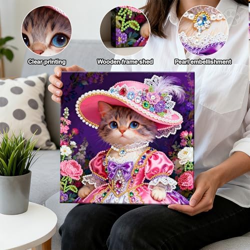 LQCrafK DIY Pearl Art Painting Handcraft Kit for Adults Beginners, Healing Stress-Relieving Home Wall Creative Design Decoration, Framed Painting with Tools-Cat - Image 5