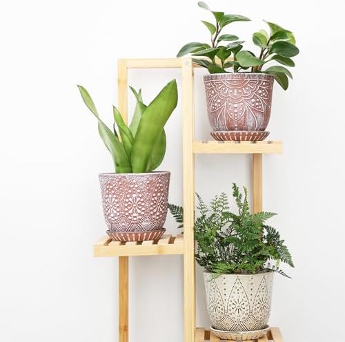 Gepege Ceramic Plant Pots, 6 Inch Indoor Planters with Drainage & Saucers - Image 7