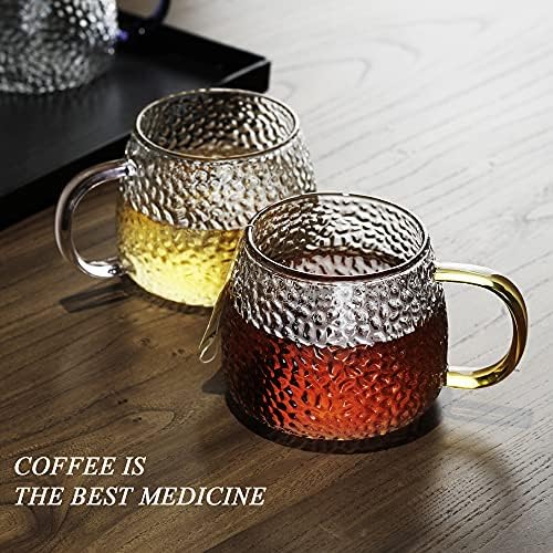 LUXU Hammered Tea Cups,Glass Coffee Mugs,15 oz,Set of 6 - Image 5
