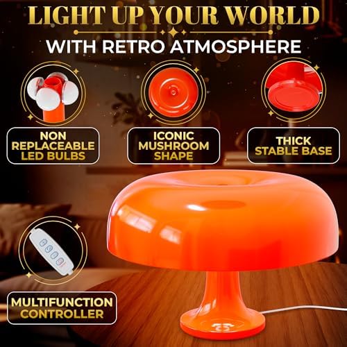 Orange Mushroom Table Lamp for Bedroom; ABS + PVC Build (not Glass) - Image 5