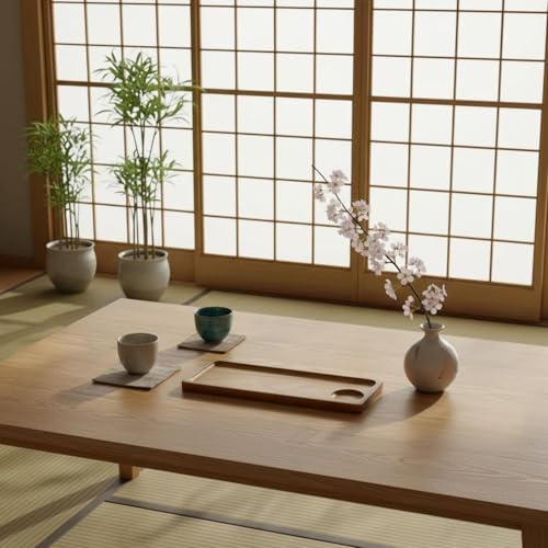 Generic Acacia Wood Serving Tray Hand Polished Japanese Appetizer Plate Multipurpose Serving Tray Platter with Beverage Holder Holder for Home, Cafe, Restaurant, Large Rectangular, Double Compartment - Image 3