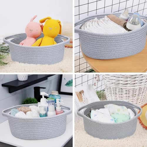 ABenkle Small Basket with Handles, Boho Decorative Rope Woven Dog Cat Toy Storage Bin Shelf Storage Organizer, Easter Christmas Gift Basket, 12"x8"x5" - Image 4
