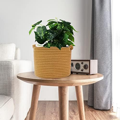 ABenkle Small Woven Basket, Cotton Rope Shelf Storage Basket, Small Round Basket, Cute Basket, Decorative Round Bin for Nursery Bedroom Bathroom, 9.4" x 9.4"x 7.1" Empty Gift Basket- Brown - Image 3
