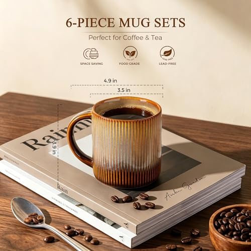 theterra Ceramic Coffee Mugs Set of 6, 14.2 oz Coffee Cups with Handle - Image 3
