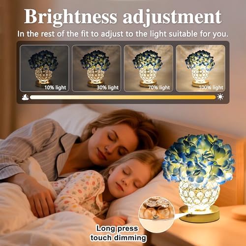 3 Color Artificial Blue Hydrangea Flower Lamp Night Light Desk Lamp for Bedroom Bar Coffee Shop Living Room Decor, Ideal Gifts for Women Mom Wife Friend Birthday Christmas Mothers Valentines Day - Image 3