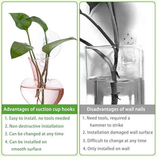 Bunmery Window Propagation Stations, 4 pcs Colored Heart Plant Propagation Station with Suction Cups, Easy to Install Window Hanging Planer, Indoor No Nails Glass Vase Terrarium for Plants&Flowers - Image 4
