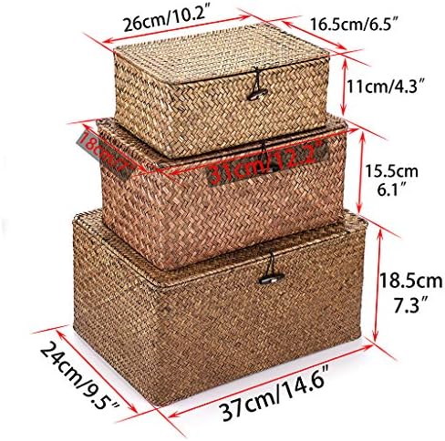 Hipiwe Set of 3 Seagrass Storage Baskets with Lid - Large Woven Wicker Bins - Image 6