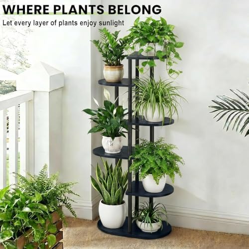 Tiered Plant Stand Indoor, Tall 6 Tier 7 Potted Wooden Plant Shelf for Multiple Flower Plants, Multi Corner Metal Plant Holder Indoor for Patio Garden Patent Design Living Room Balcony Bedroom, Black - Image 6