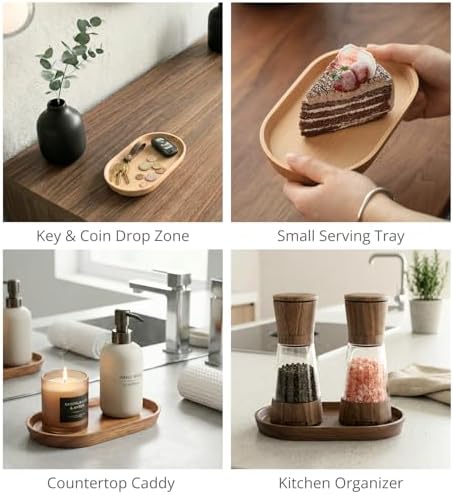 Vandroop Acacia Wooden Mini Serving Tray Set of 2, Tea&Coffee Table Tray - Image 5
