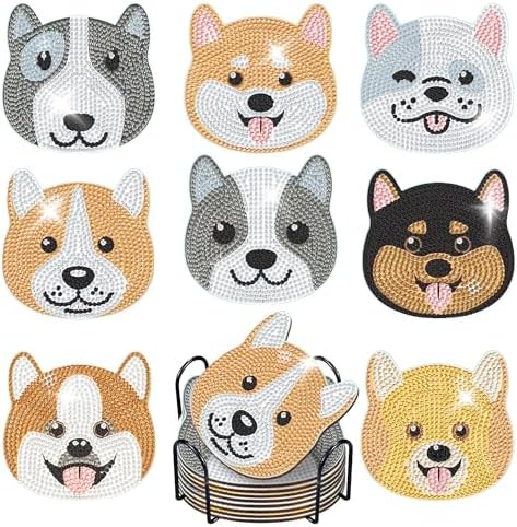 8 pcs Diamond Painting Coasters | Diamond Art Coasters | Dogs Diamond Art Painting | Perfect Art Craft Gift for Dogs Lover, Dad, Mom, Grandparents, Brother, Sister. by LGANHAPY