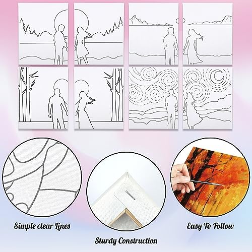 8 Pack Pre Drawn Canvas to Paint for Adults Sip and Paint Kit Party Supplies Art Painting Set Date Night Games for Couples Girls Artist Beginner 4 Themes (8x10) - Image 4