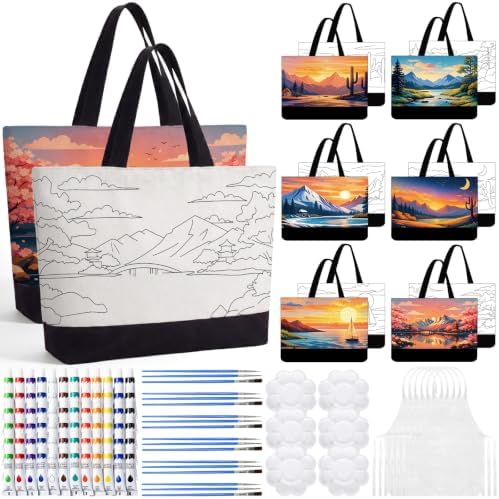 Geetery 30 Pcs Paint and Sip Canvas Bags Pre Drawn Kit, Scenery by Geetery