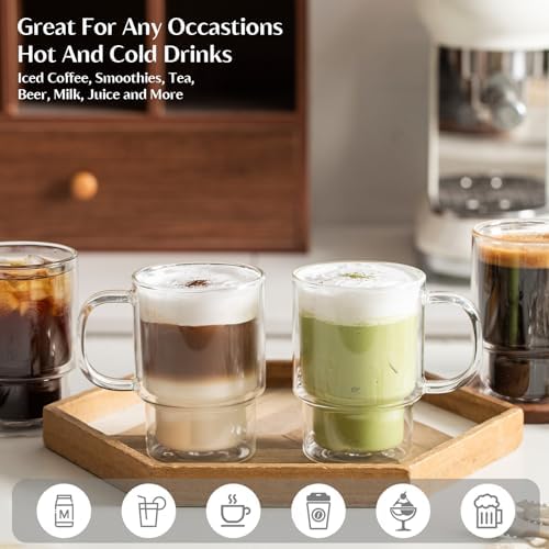 INSETLAN 16oz Double Wall Glass Coffee Mugs Set of 2, Insulated Borosilicate Cups with Handles, Clear Heat Resistant Glasses Mugs for Hot Beverages, Cappuccino, Espresso, Latte, Tea - Image 6