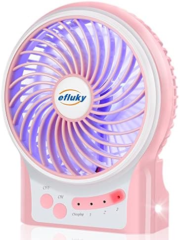 efluky 3-Speed Mini Desk Fan with LED Light, Portable USB Fan Quiet for Home, Office, Travel, Camping, Outdoor, Indoor, 4.9-Inch, Pink by efluky