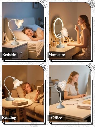 Flower Table Lamp, LED Reading Light Vintage Night light (White Pearls) - Image 6