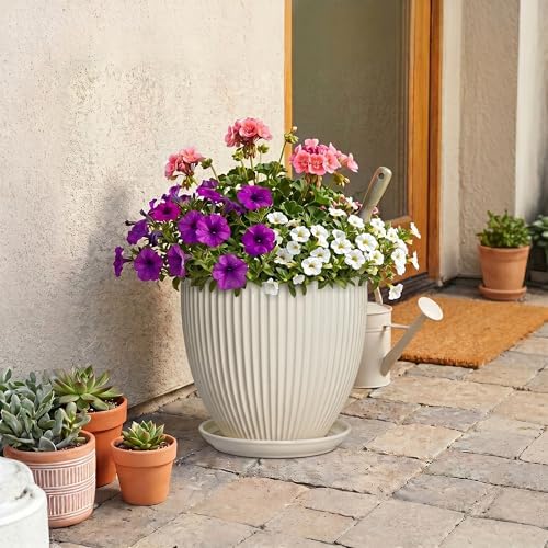 Ceramic Plant Pots, 10 Inch Pots for Plants with Drainage Hole and Saucer, Round Flower Pot for Indoor Plants, Decorative Indoor Planter, House Porch Decor, House Warming Gifts, Cream White - Image 7