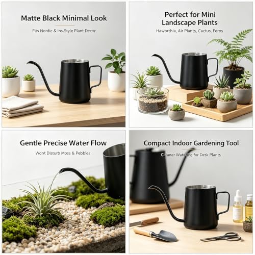 Mini Stainless Steel Watering Can (250ml) - 4mm Swan Neck Spout Small Watering Pot with Internal Scale & PTFE Coating - Gooseneck Kettle for Indoor Plants, Succulents & Pour-Over Coffee - Image 6