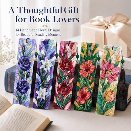 14 PC Diamond Art Flower Bookmark for Adults Gem Bling Bedazzling Kit Women - Image 3