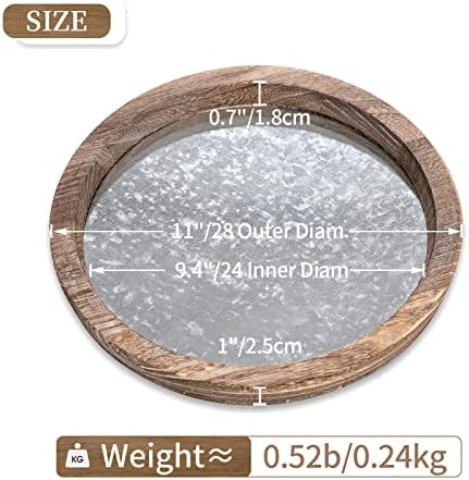 Hanobe Round Wood Decorative Tray: Rustic Wooden Tray for Coffee Table Farmhouse Centerpiece Mirror Candle Holder Vintage Mirrored Bar Plate Ottoman Topper for Home Decor Bathroom Kitchen - Image 4