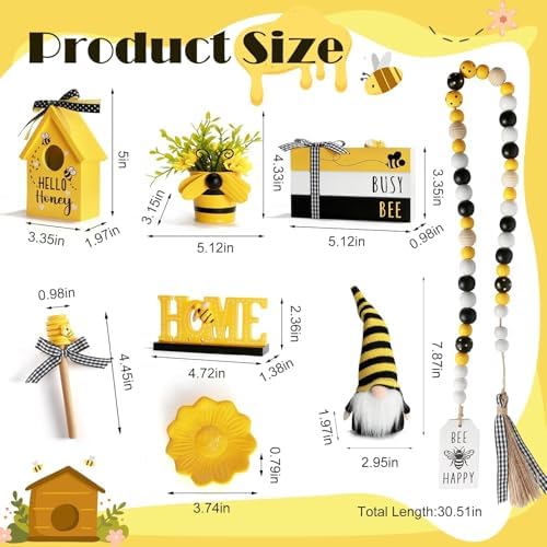 Spring Decorations for Home 8 Pcs Summer Bumble Bee Tiered Tray Decor Set - Image 4