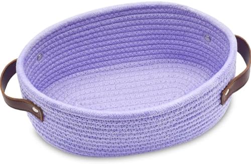 ABenkle Small Woven Basket with Handles, Mini Rope Storage Basket, Tiny Cute Shelf Basket, Oval Decorative Toys Basket for Nursery, Living Room, Empty Gift Basket, 9.4" x 5.9" x 3.9" - XS by ABenkle