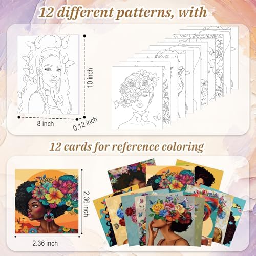Ctosree 12 Pack Paint and Sip Kit Pre Drawn Canvas, Charming Lady, 10x8'' - Image 3