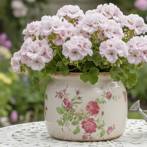 Decorative Pink Vintage Floral Pots, Ceramic Garden Pots with Drainage - Image 2