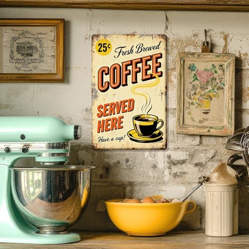 Coffee Metal Tin,Fresh Brewed Coffee Served Here Sign - Image 5