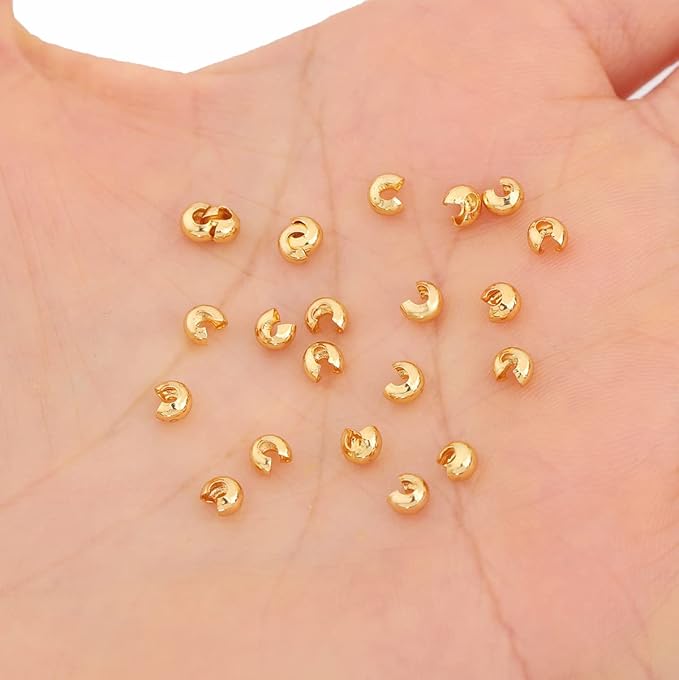 18K Gold Plated Open Crimp Beads Non Tarnish 3.6mm 300pcs for Jewelry Making Findings