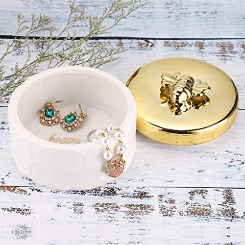 Hipiwe Ceramics Jewelry Box with Golden Bee Lid - Small Jewelry Display Organizer Holder Trinket Storage Tank Container for Home Decor,Gift for Women - Image 2